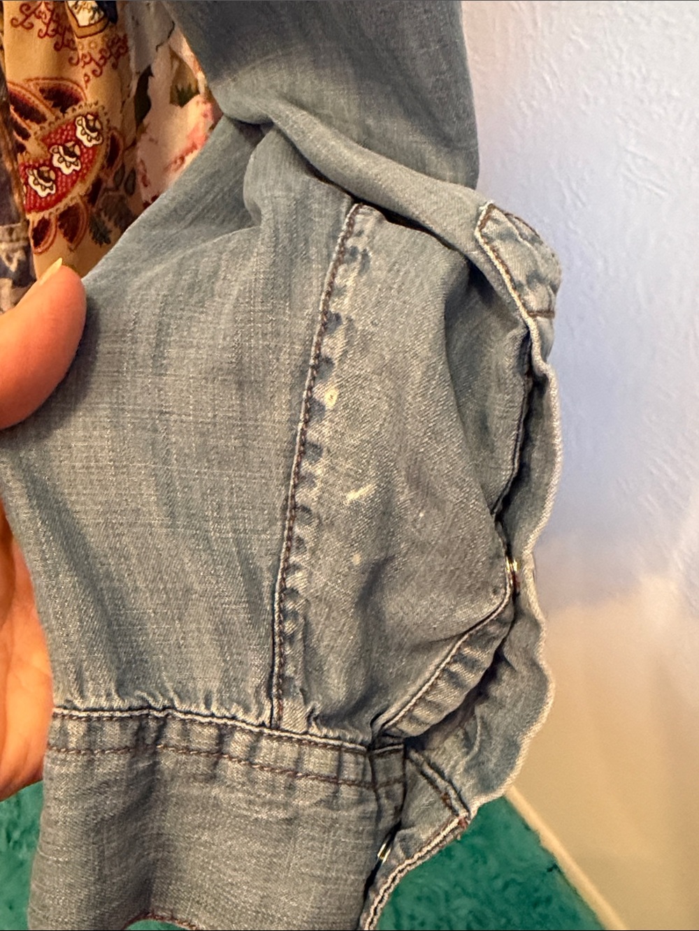 ๐๐๐BOGOHO๐๐๐John Mark Blue Denim Patchwork Button-Down Top-S - Picture 16 of 16
